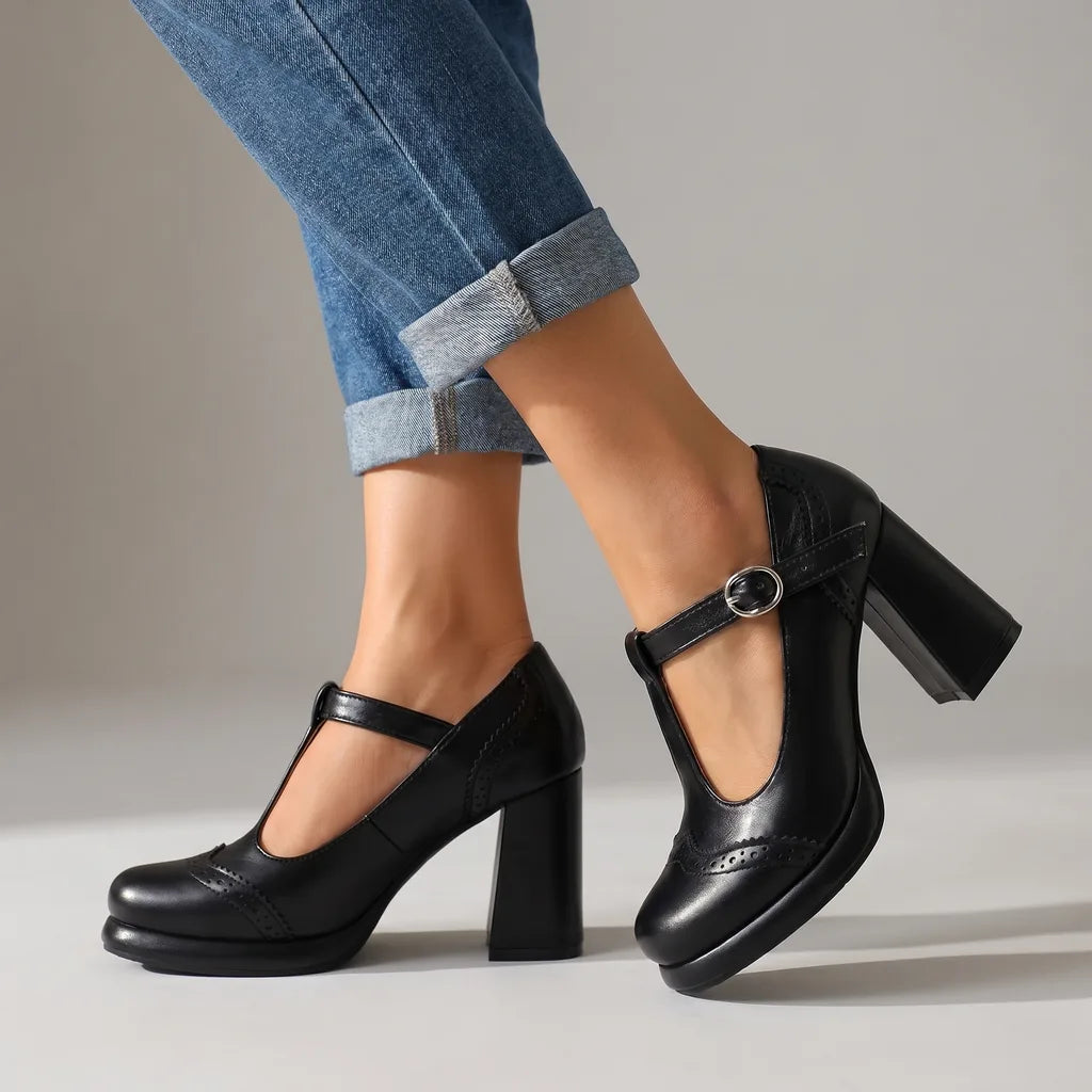Blossom Platform Mary Janes - Color:Black;Size:35