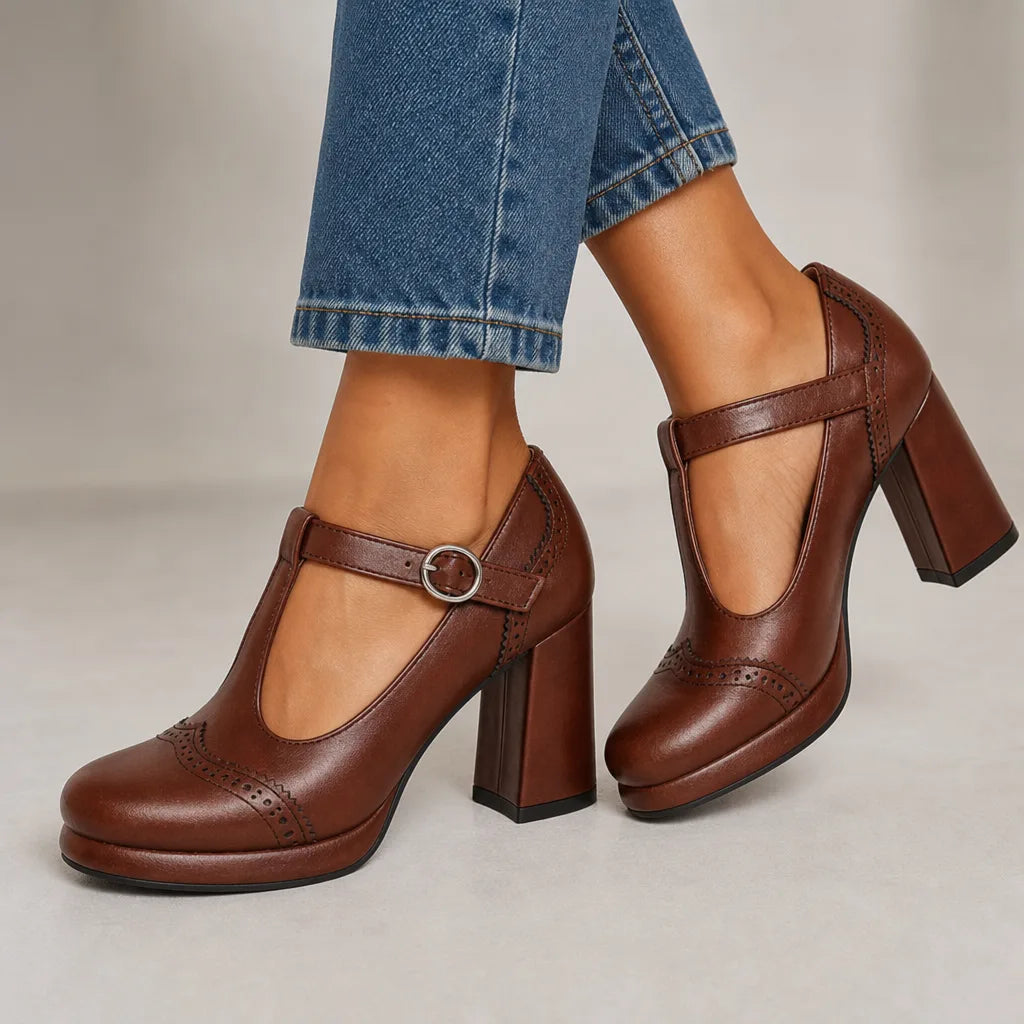 Blossom Platform Mary Janes - Color:Brown;Size:35