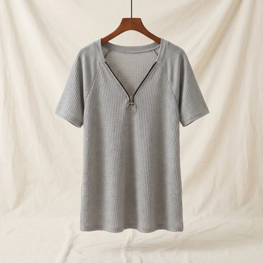Boone Zip V-Neck T-Shirt - Color:Gray;Size:XS