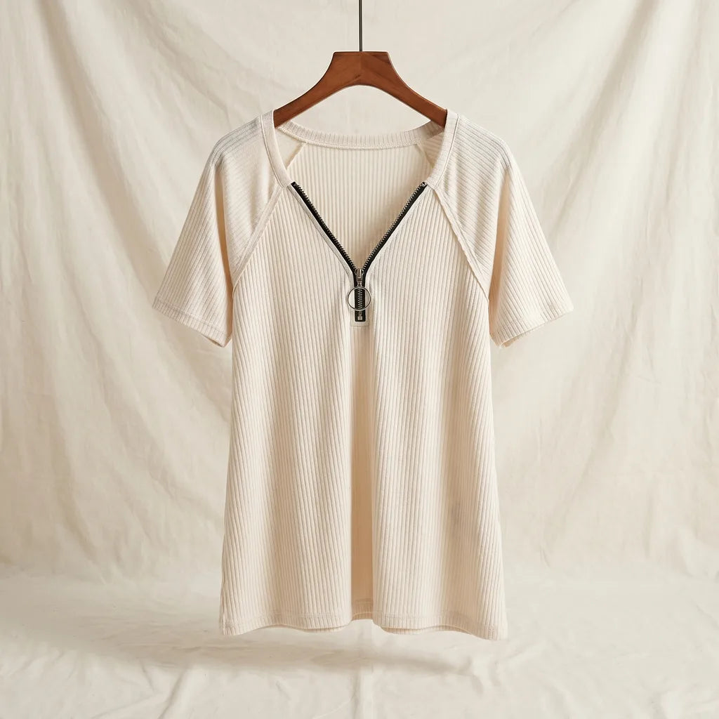 Boone Zip V-Neck T-Shirt - Color:White;Size:XS