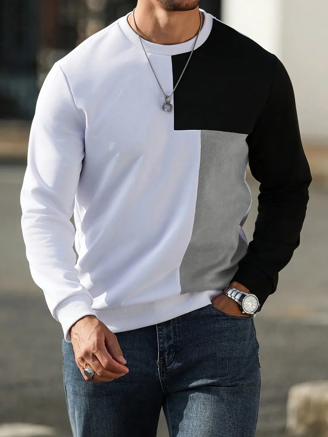 Bradbury | Men's Colour block Jumper - Color:Light Grey;Size:S