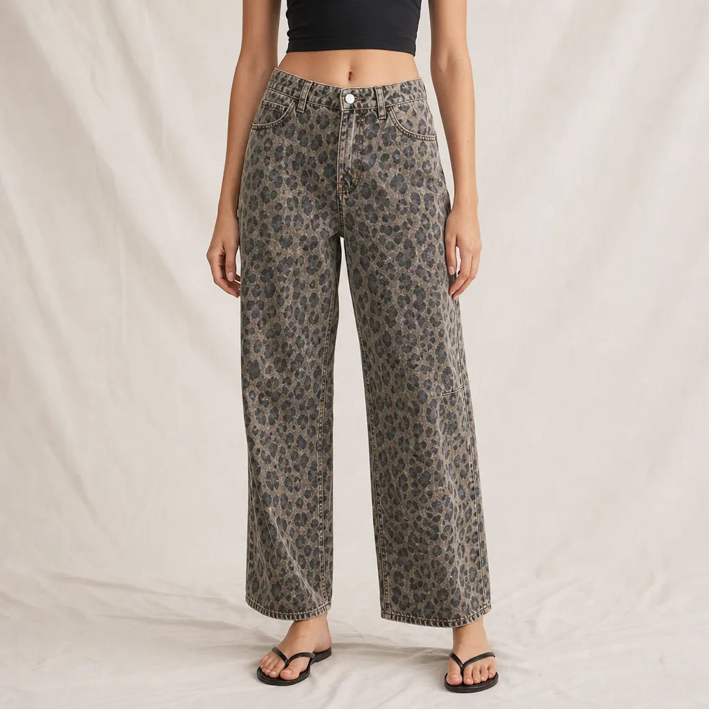 Britton Denim Leopard Jeans - Color:Leopard Print;Size:XS