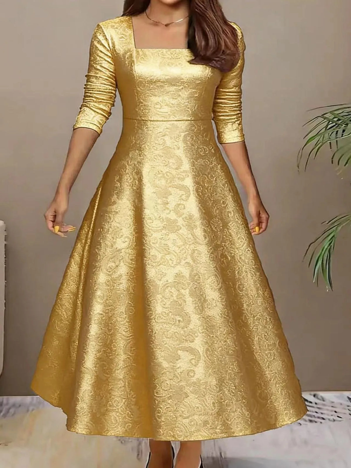 Bryn | Women's Elegant Christmas Dress - Size:S;Color:Gold