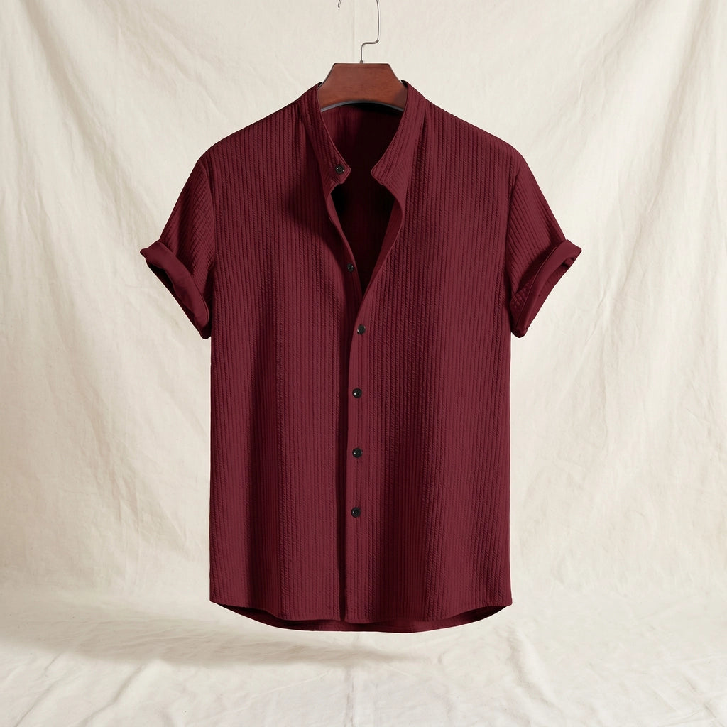 Kilmer Band Collar Shirt - Color:Burgundy;Size:S