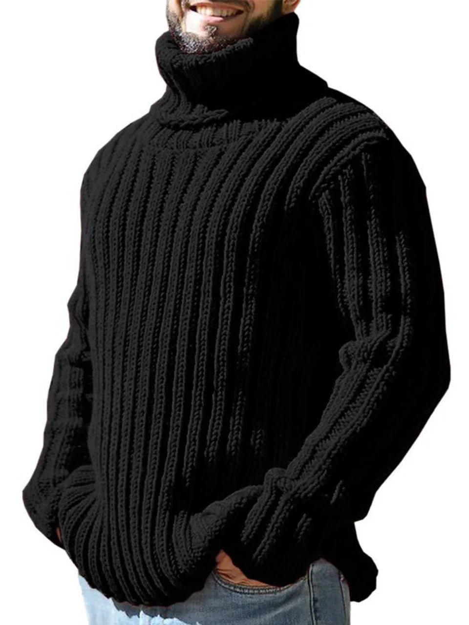 Callan | Men's Ribbed Turtleneck Jumper - Color:Black;Size:S