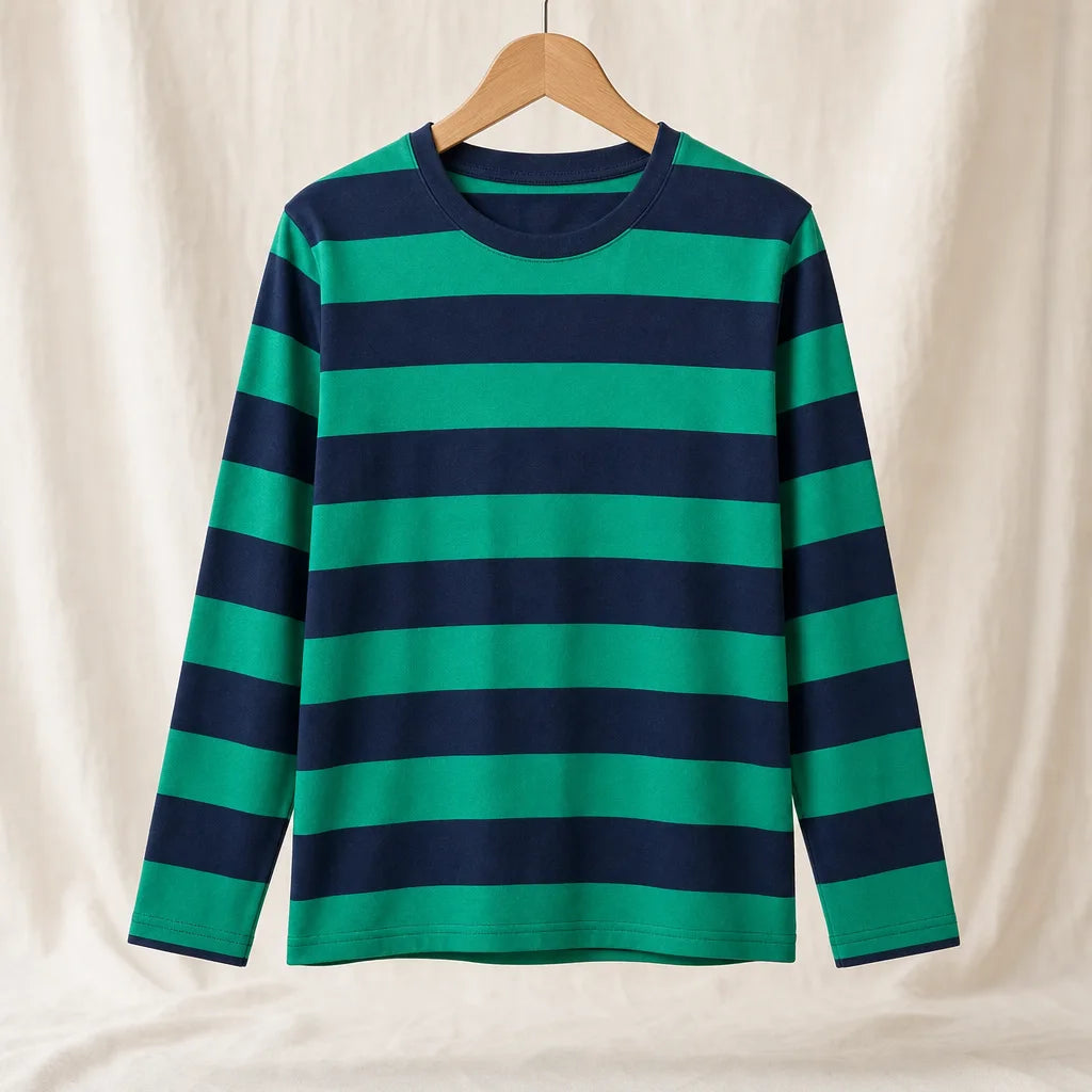 Camilla Striped Long-Sleeve Top - Color:Green;Size:S