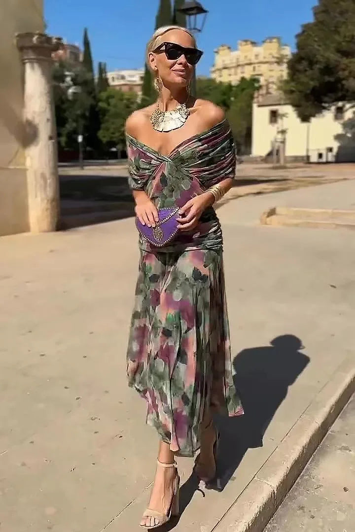 Carmen | Women's V-Neck Mesh Maxi Dress - Size:S;Color:Bouquet