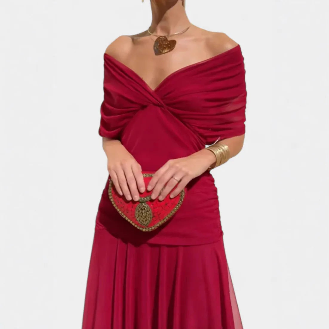 Carmen | Women's V-Neck Mesh Maxi Dress - Size:S;Color:Passionate Red