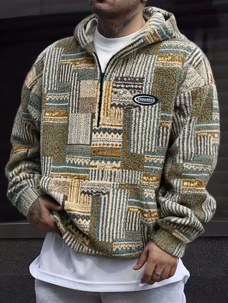 Carver | Men's Patterned Quarter-Zip Pullover - Color:Olive Green;Size:XS