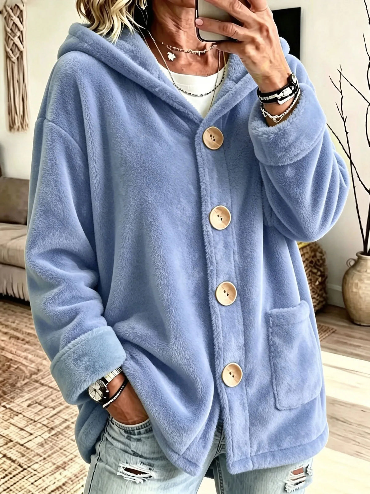 Casey | Women's Hooded Cardigan Coat - Color:Blue;Size:XS