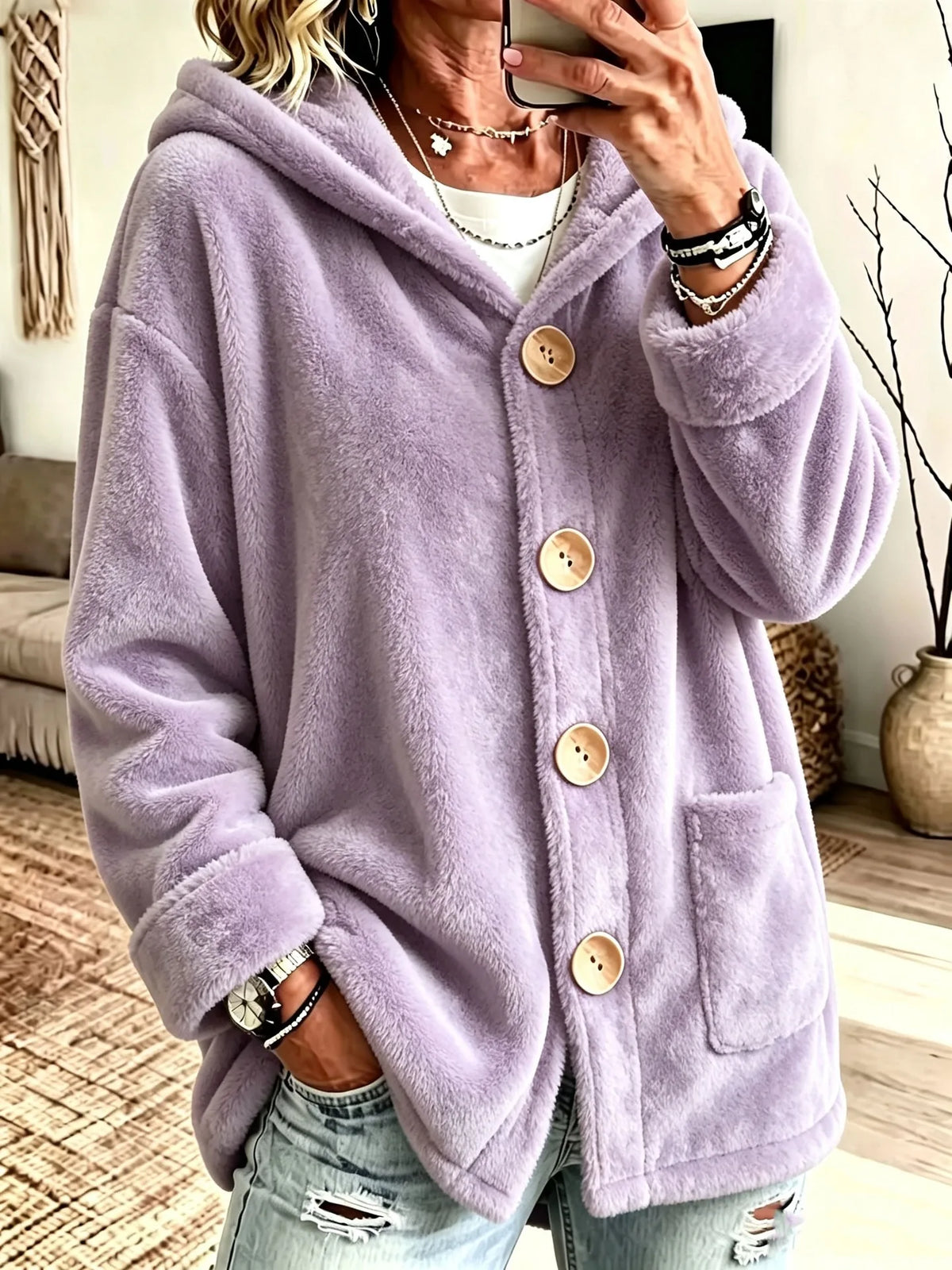 Casey | Women's Hooded Cardigan Coat - Color:Purple;Size:XS
