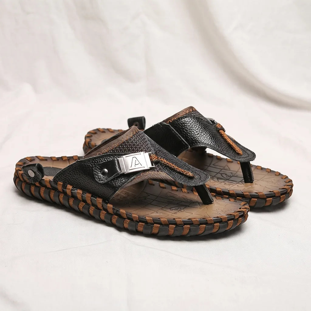 Caspian Leather-Look Flip Flops - Color:Black;Size:38