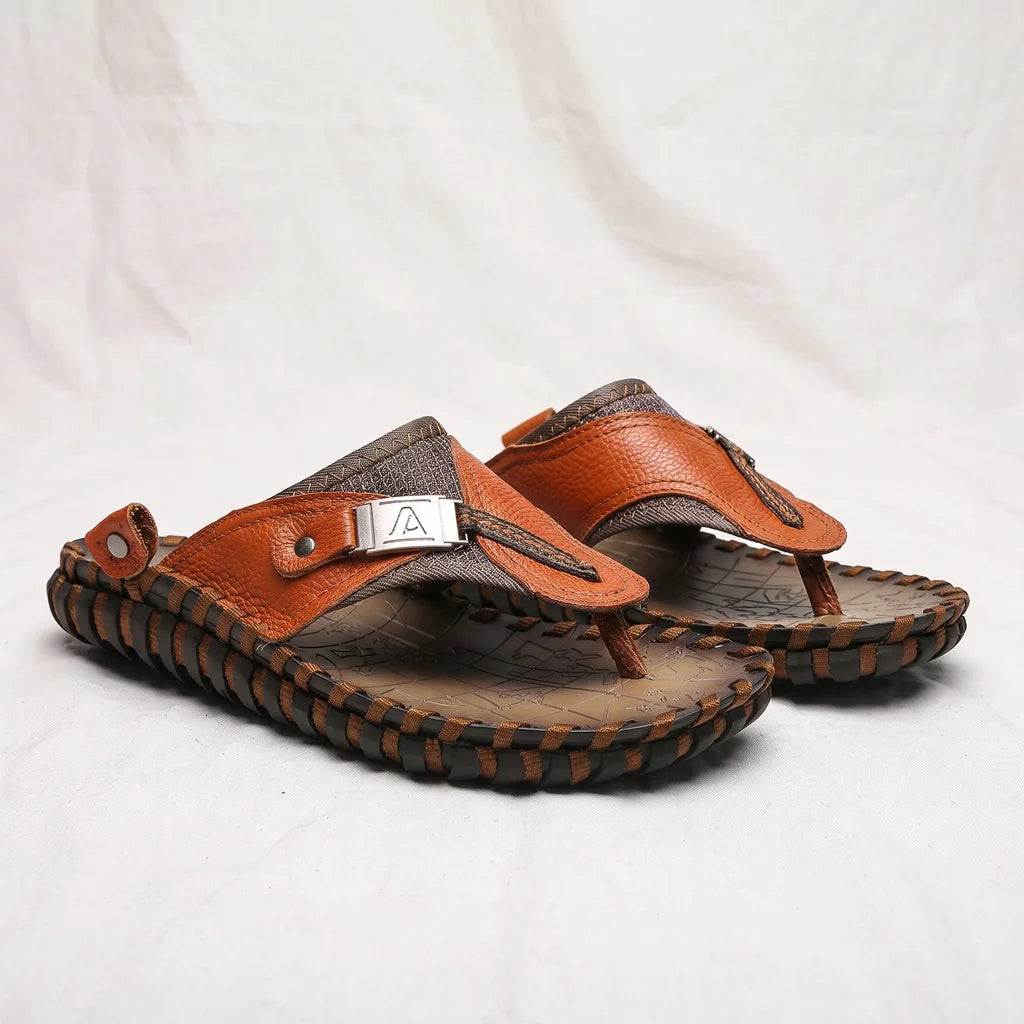 Caspian Leather-Look Flip Flops - Color:Brown;Size:38