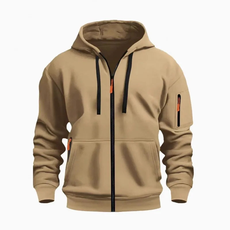 Cassius | Men's Zip Up Hooded Jacket - Size:XS;Color:Khaki