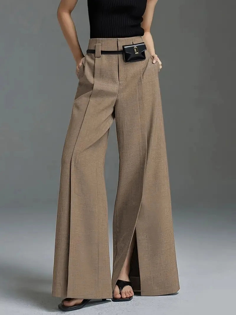 Chase | Wide-Leg Tailored Trousers - Color:Khaki;Size:XXS