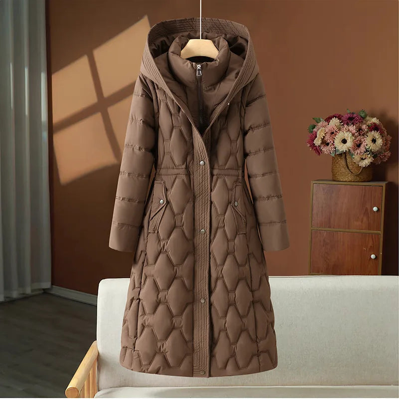 Chiara | Women's Quilted Hooded Coat - Color:Truffle Brown;Size:S