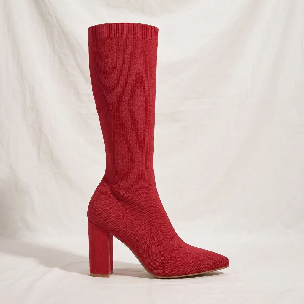 Women's Red Dalton Knit Calf Boots