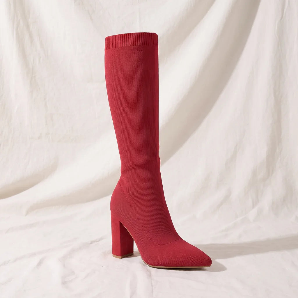 Women's Red Dalton Knit Calf Boots