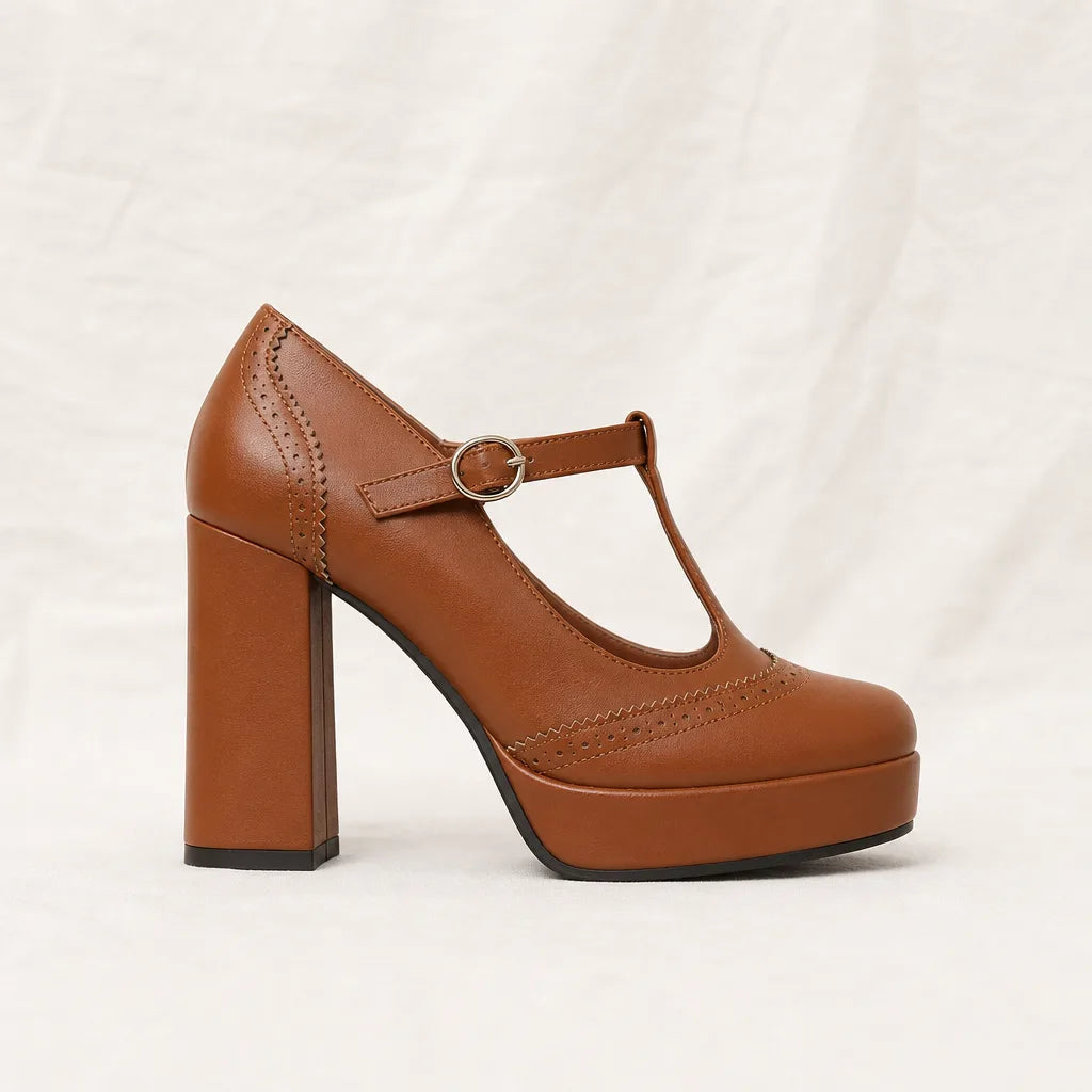 Dark Brown Eliza Brogue Platform Pumps 3