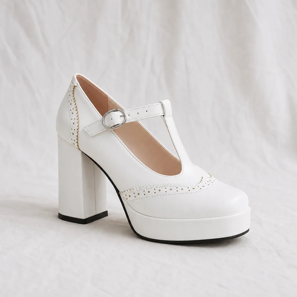 Clara Brogue Platform Pumps - Color:White;Size::Color:White;Size::White;Size:llow;Size:35
