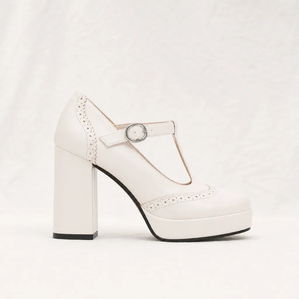 White Eliza Brogue Platform Pumps 4