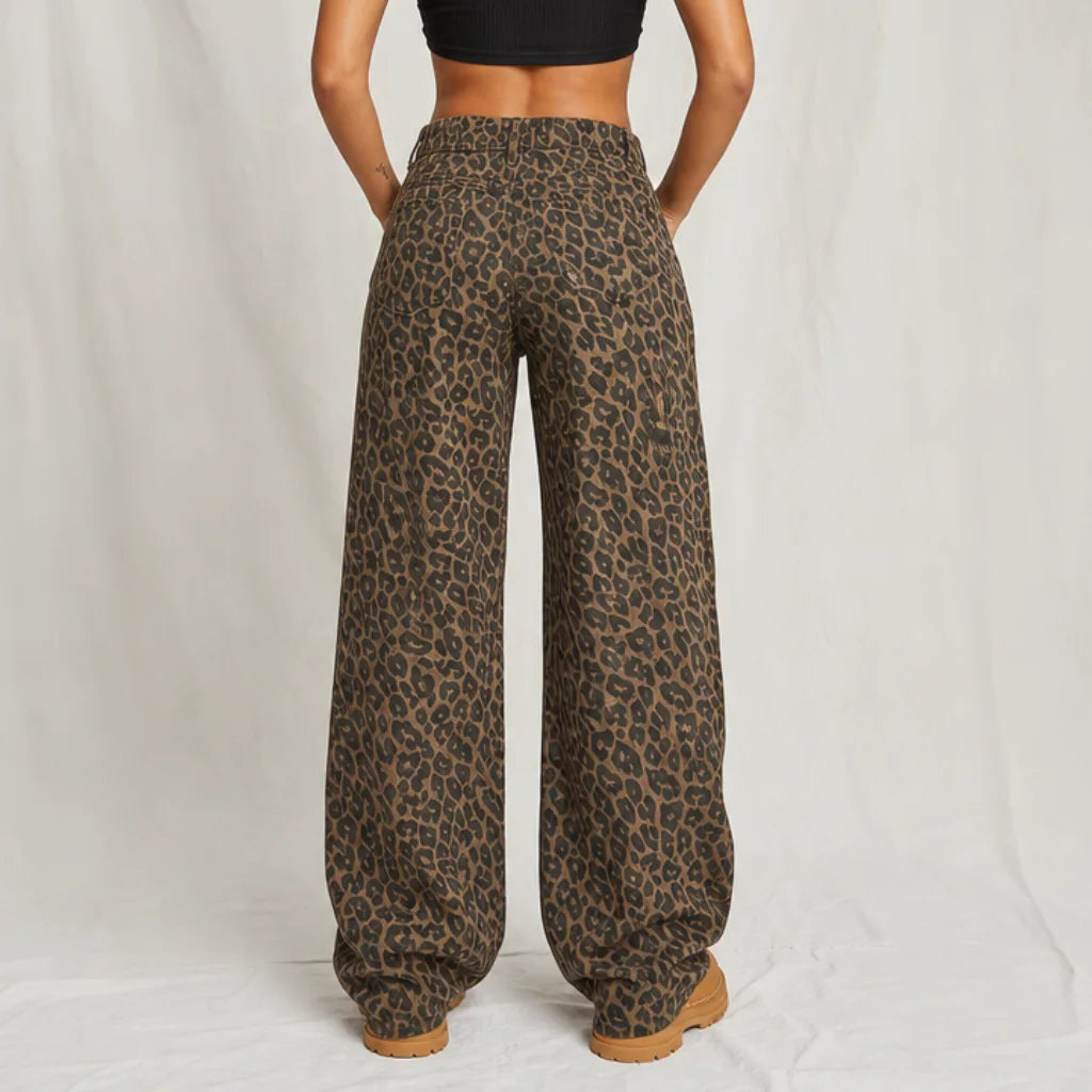 Women's Clara Leopard Wide-Leg Jeans