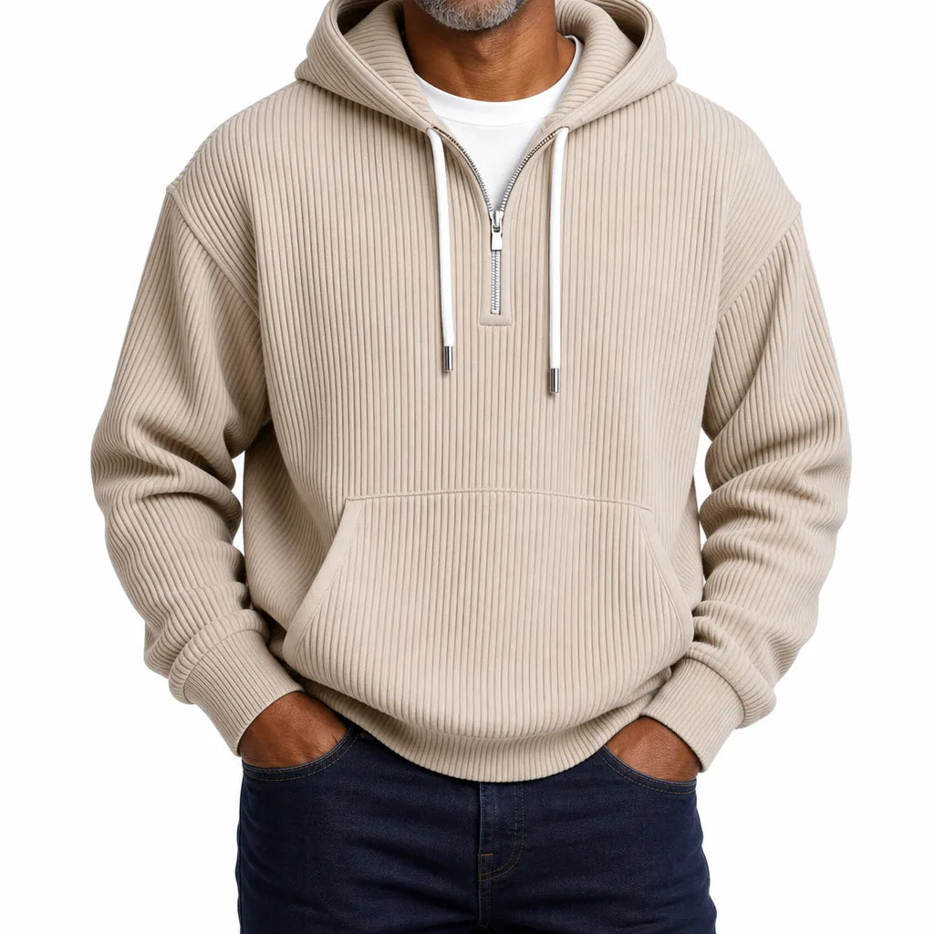 Clayborne | Men's Corduroy Ribbed Hoodie - Color:Beige;Size:XS