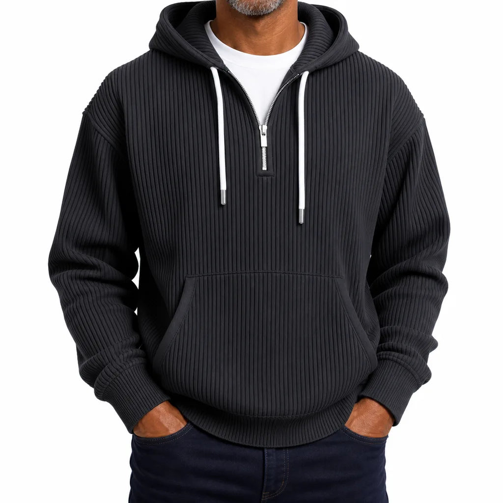 Clayborne | Men's Corduroy Ribbed Hoodie - Color:Black;Size:XS