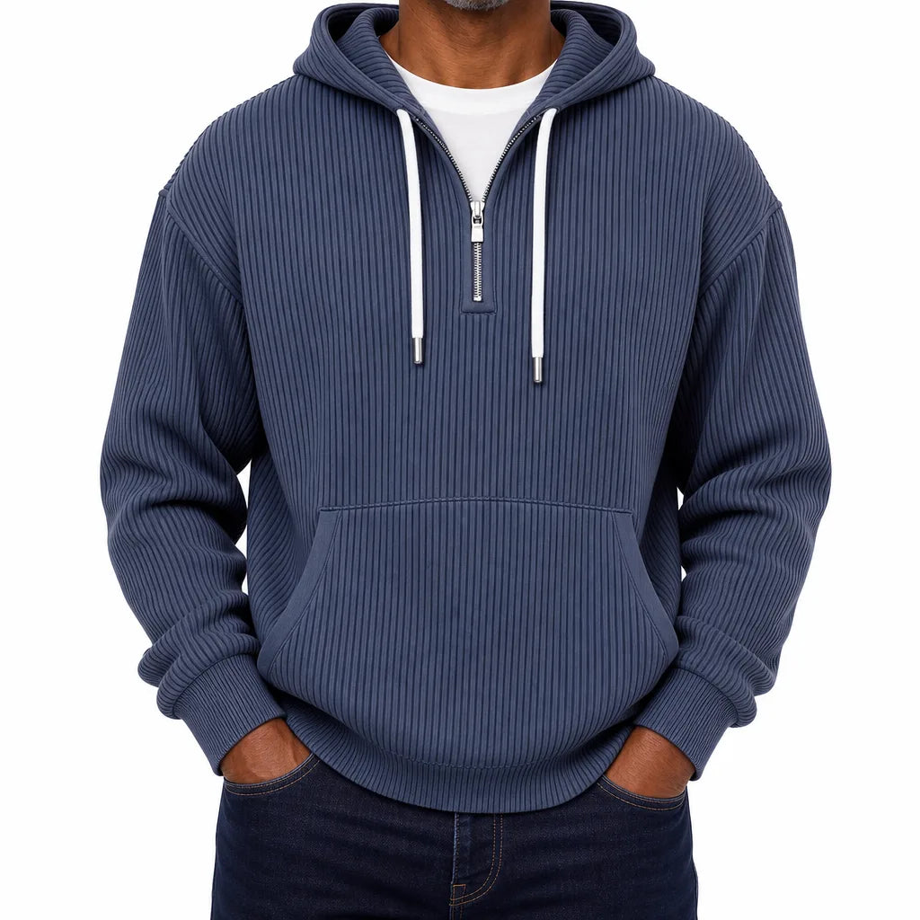 Clayborne | Men's Corduroy Ribbed Hoodie - Color:Blue;Size:XS
