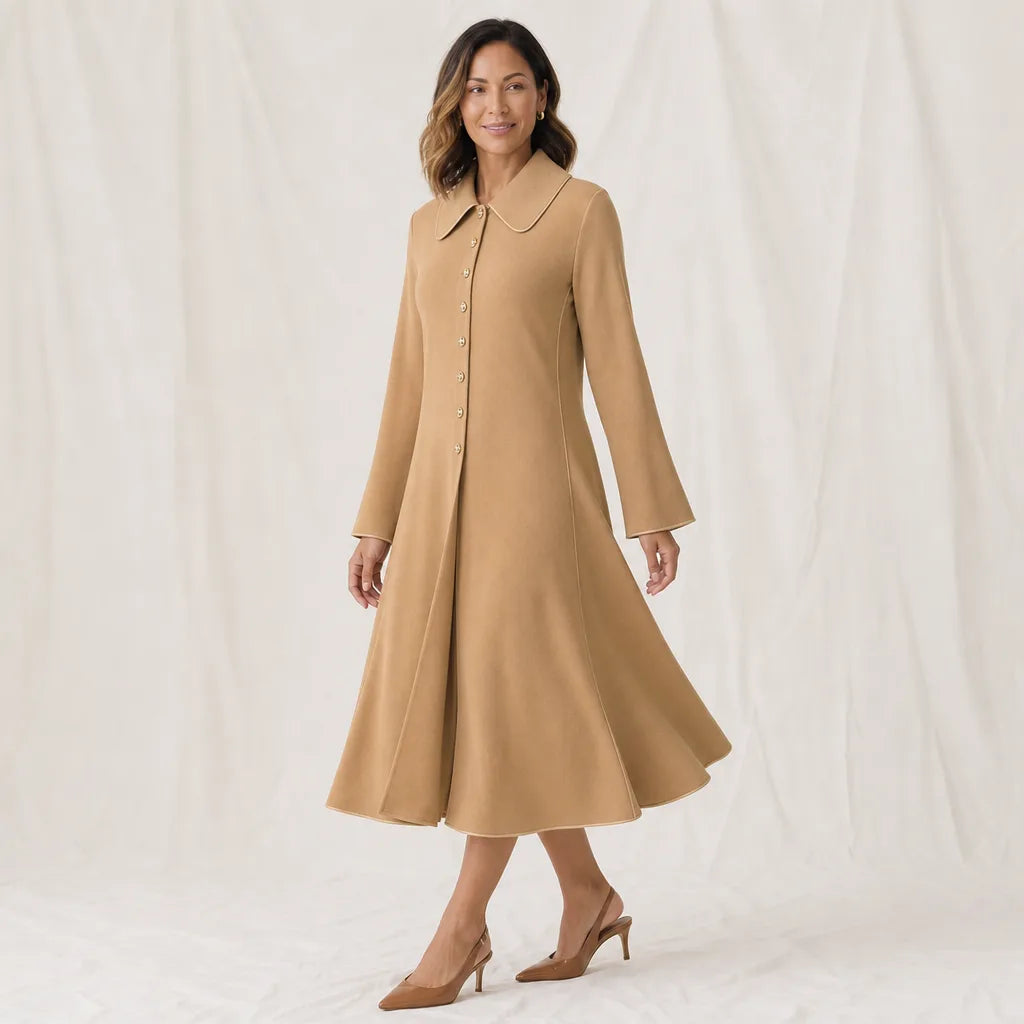 Women's Beige Cowell Longline Button Coat