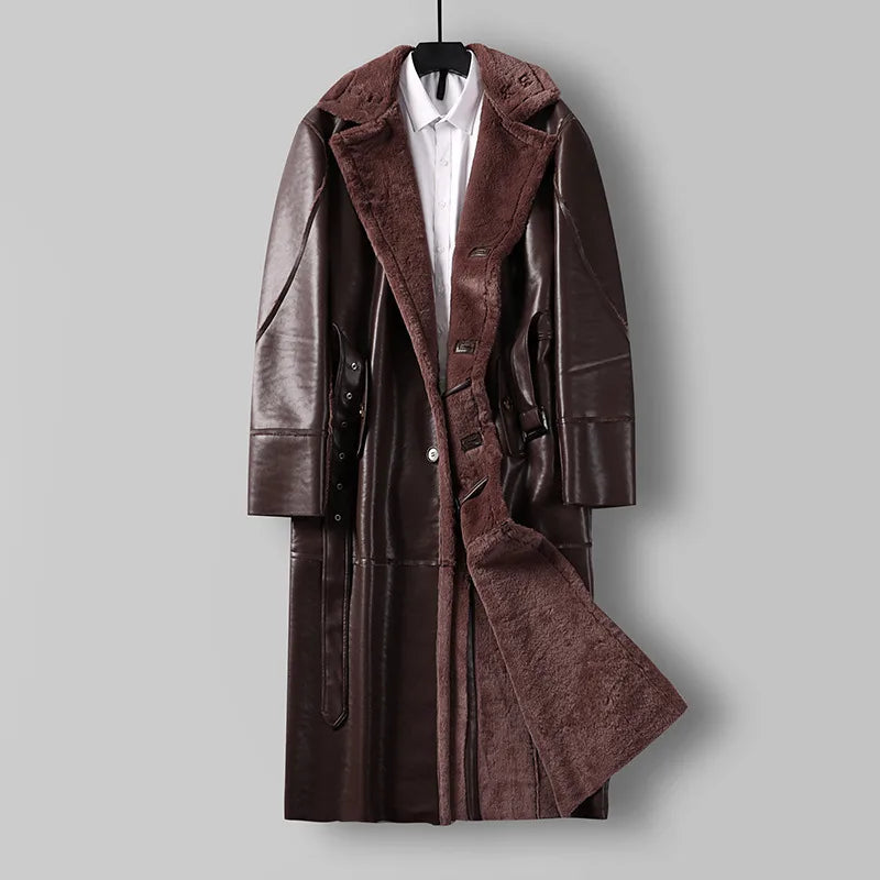 Clemens | Men's Fur Trench Coat - Color:Dark Brown;Size:S