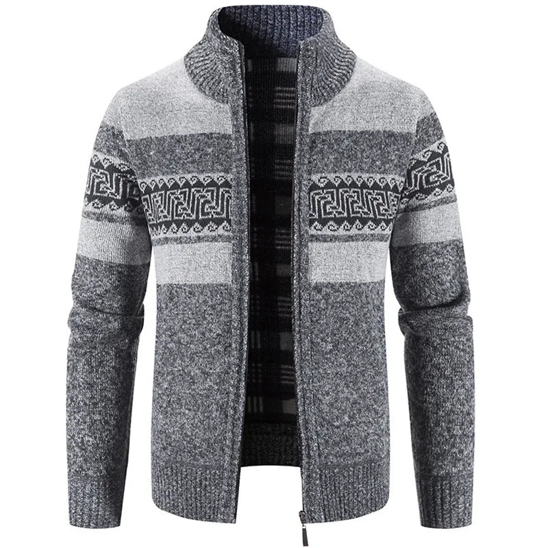 Clive | Patterned Full-Zip Knitted Cardigan - Color:Dark Grey;Size:S