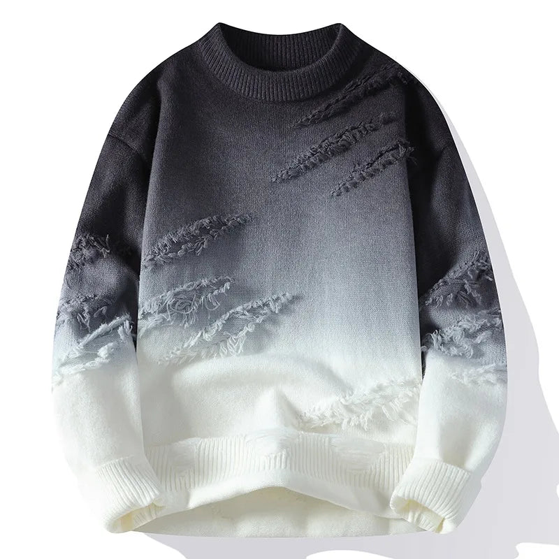 Cody | Men's Gradient Crew-Neck Knitted Jumper - Color:Black and White;Size:S