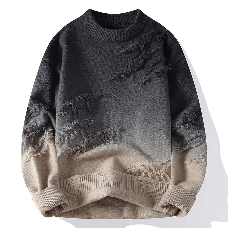Cody | Men's Gradient Crew-Neck Knitted Jumper - Color:Khaki;Size:S