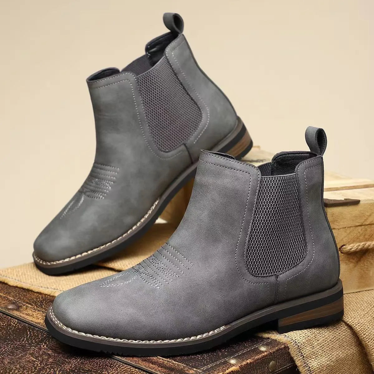 Colton | Men's Western Chelsea Boots - Color:Charcoal;Size:39