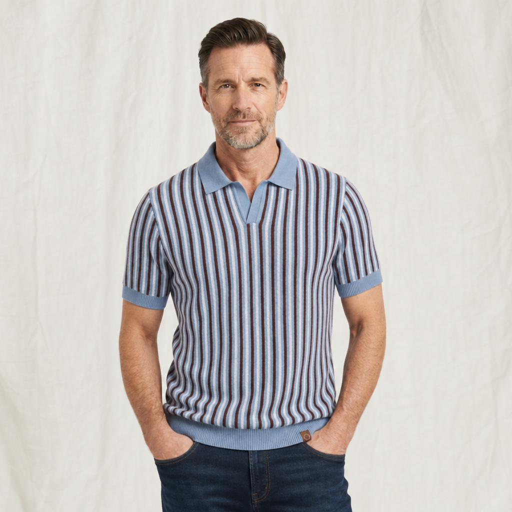 Evan | Mens Striped Knit Polo Shirt