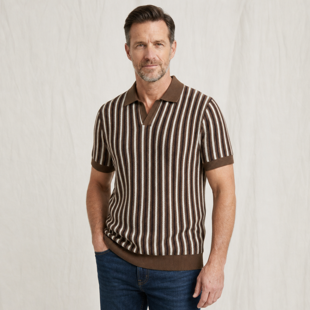 Evan | Mens Striped Knit Polo Shirt