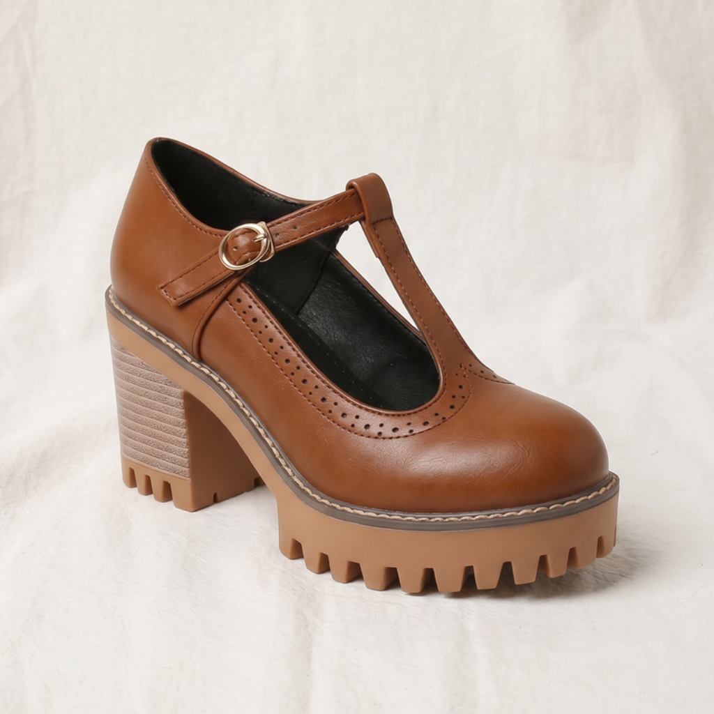 Jasmine | Womens Chunky T Strap Mary Jane Heels