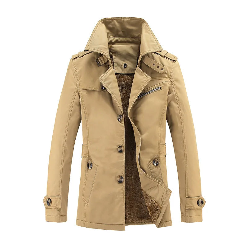 Covington | Men's Trench Coat - Color:Dark Khaki Velvet;Size:S