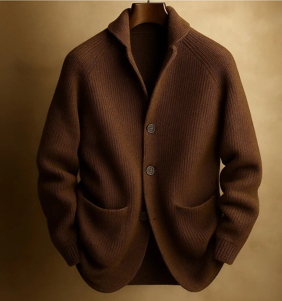 Cowell | Men's Knitted Cardigan - Color:Brown;Size:XS