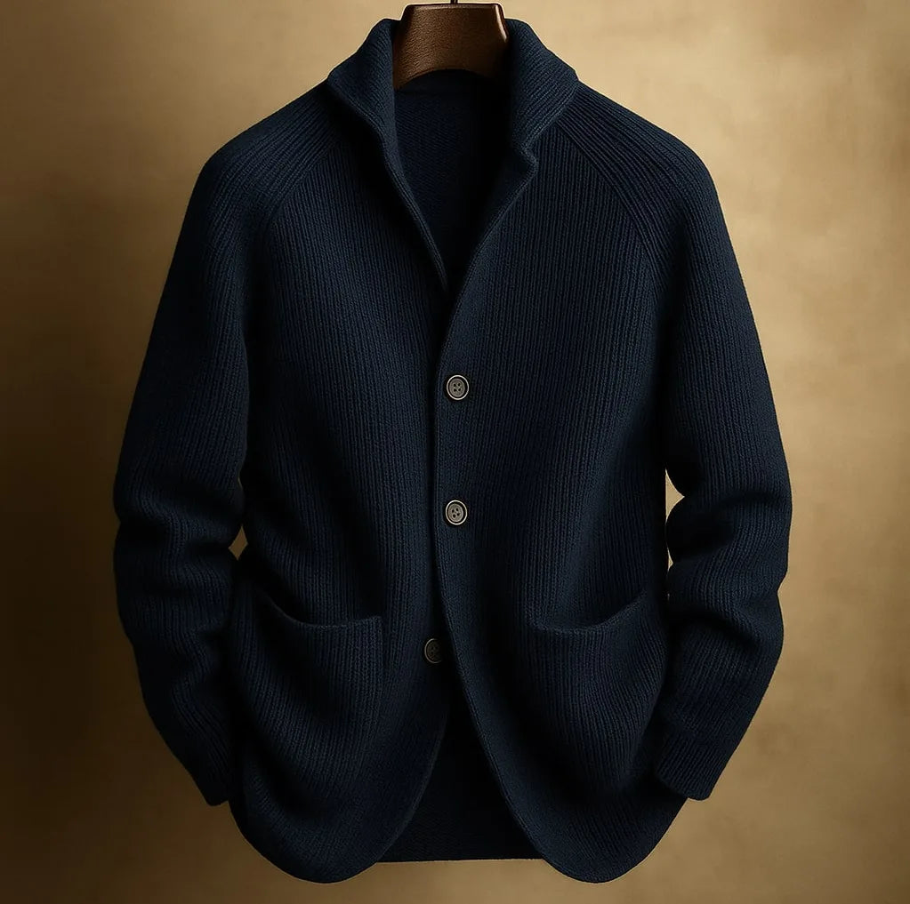 Cowell | Men's Knitted Cardigan - Color:Navy Blue;Size:XS