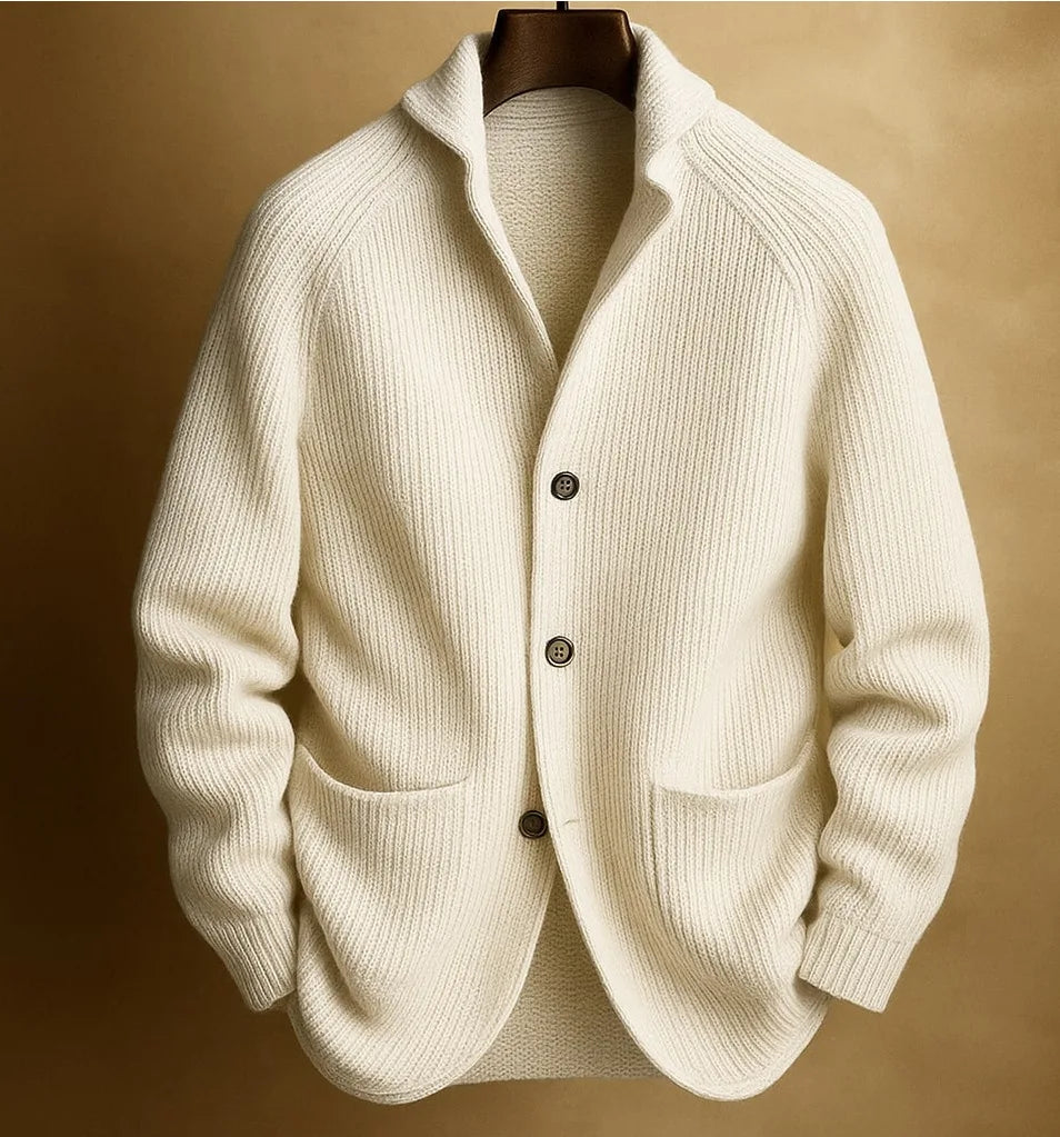 Cowell | Men's Knitted Cardigan - Color:White;Size:XS