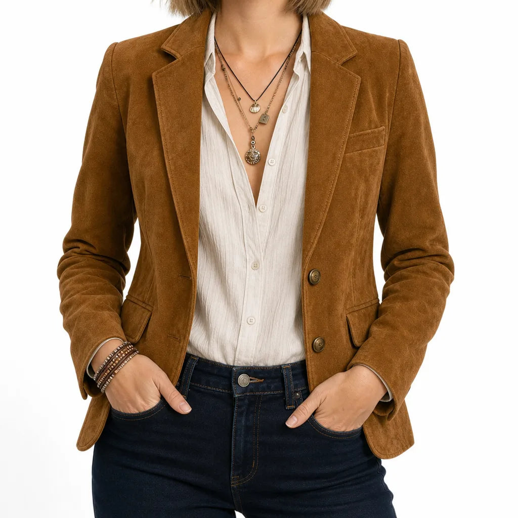 Crystal | Women's Suede Classic Blazer - Size:XS;Color:Caramel