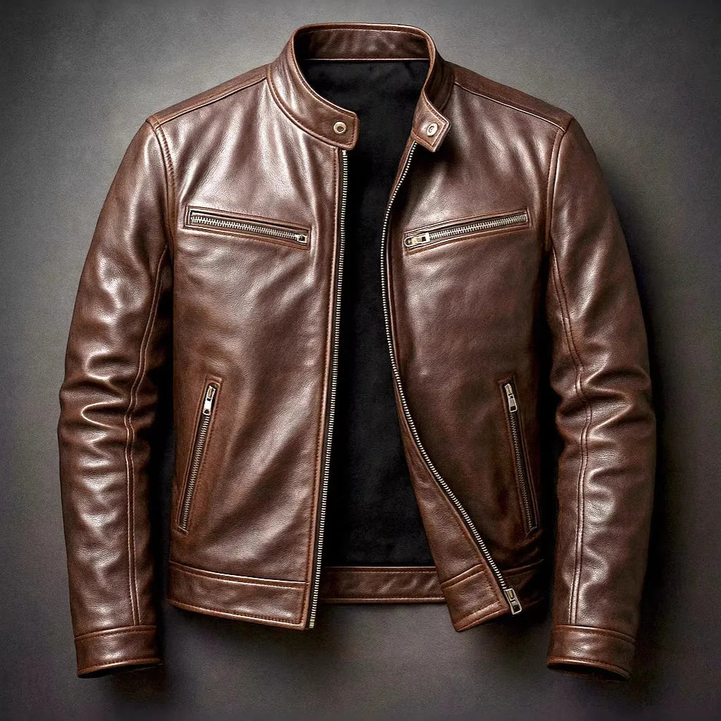 Culver | Men's Faux-Leather Motorcycle Jacket - Color:Brown;Size:XS