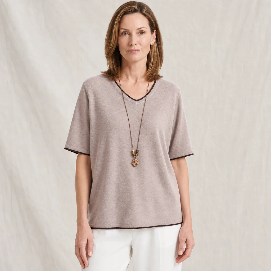 Women's Beige Danvers V Neck Knit Top