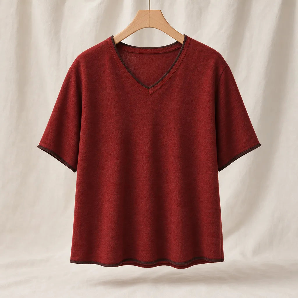 Daise V Neck Knit Top - Color:Red;Size:2XL, approx. 143 to 154 lb