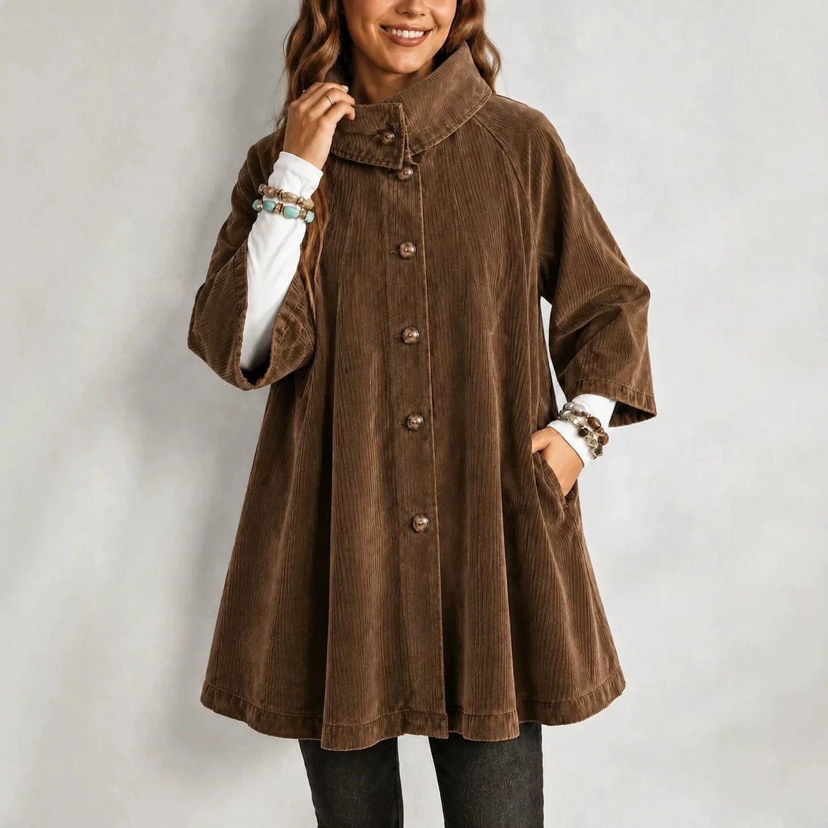 Daisy | Women's Single-Breasted Corduroy Jacket - Color:Brown;Size:XS