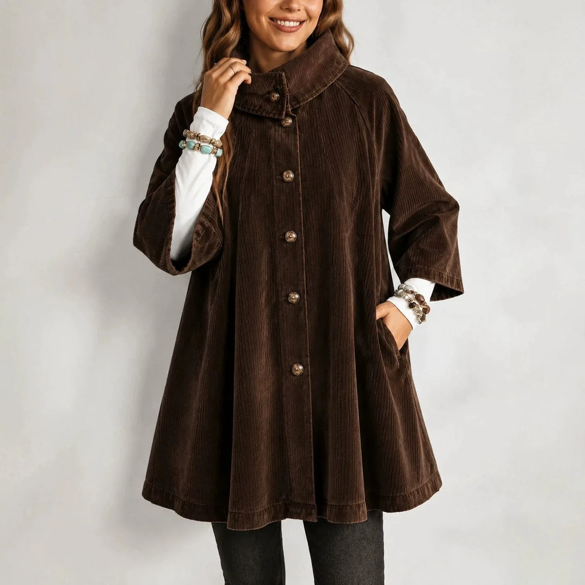 Daisy | Women's Single-Breasted Corduroy Jacket - Color:Dark Brown;Size:XS