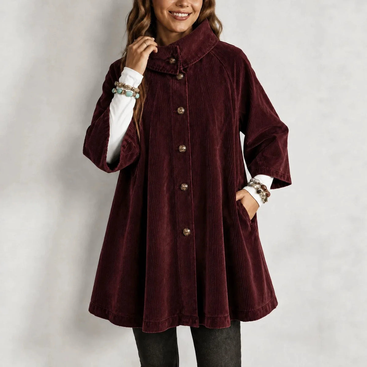 Daisy | Women's Single-Breasted Corduroy Jacket - Color:Wine Red;Size:XS