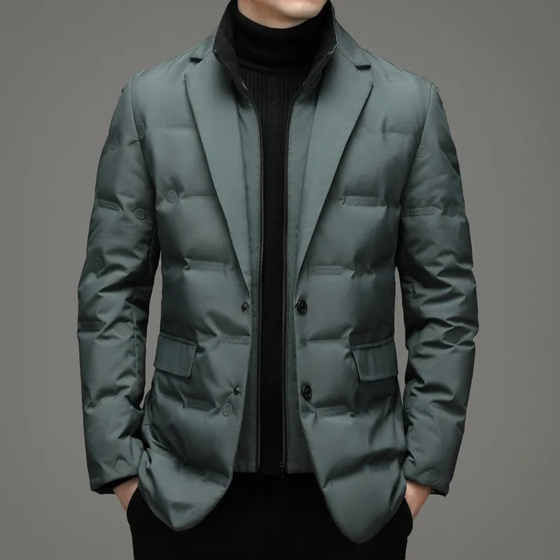 Dale | Men's Puffer Trench Coat - Color:Pea Green;Size:2XL/185